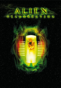 Ripley Clone 8 with long dark hair and pale skin looking intense in the Alien: Resurrection poster.