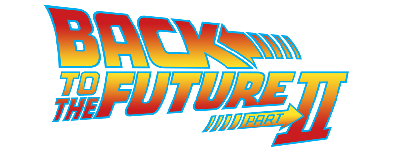 Michael J. Fox as Marty McFly and Christopher Lloyd as Doc Brown with a futuristic hoverboard.