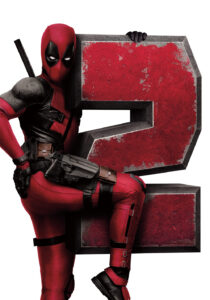 Deadpool in his red suit standing with his new team, X-Force, in a superhero pose.