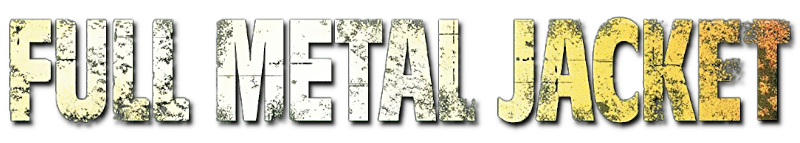 Marine recruits from Full Metal Jacket wearing helmets with "Born to Kill" and peace symbol pins.