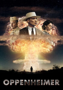 Close-up of Cillian Murphy as J. Robert Oppenheimer wearing a hat and looking intensely forward.