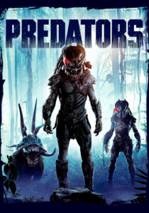 Adrien Brody as Royce holding a weapon in a jungle landscape from the Predators movie poster.
