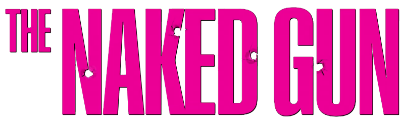 Leslie Nielsen as Lieutenant Frank Drebin in police uniform pointing directly at the camera with a serious expression.