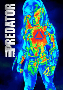 The upgraded Predator in its enhanced armor staring menacingly in The Predator movie poster.
